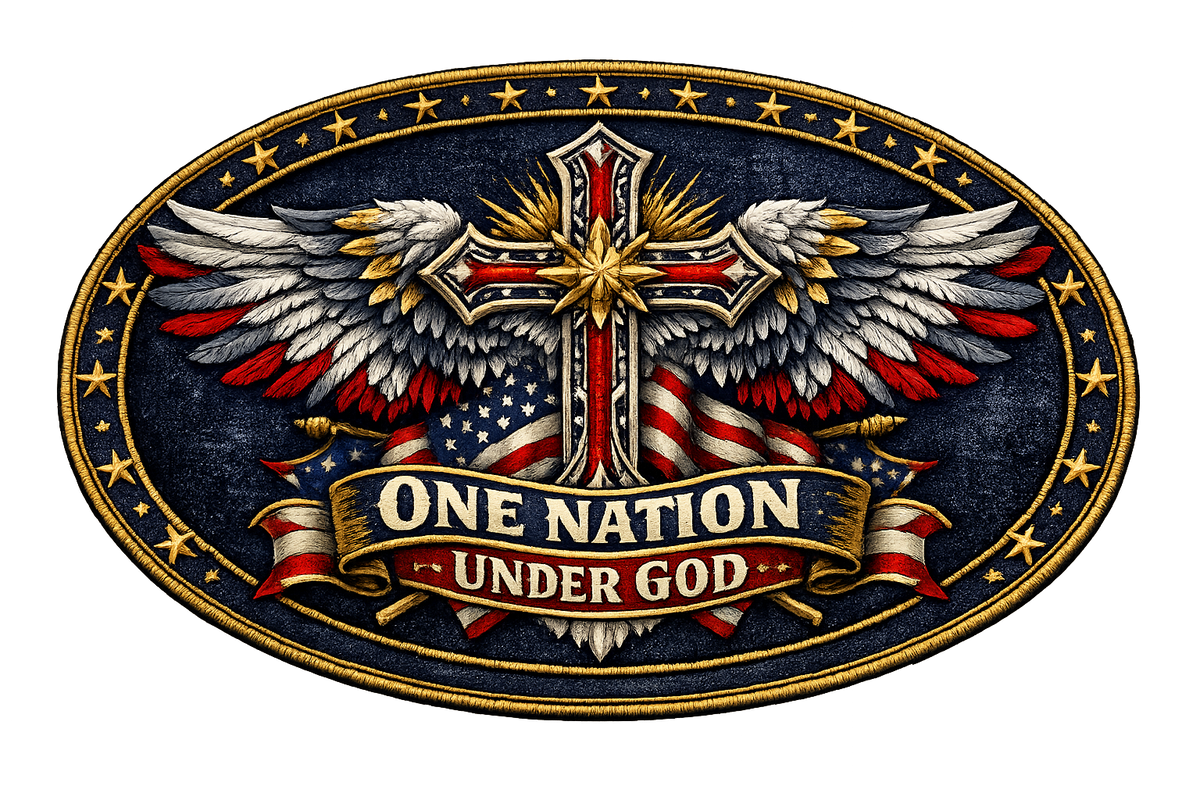 One Nation Under God Wings oval badge design